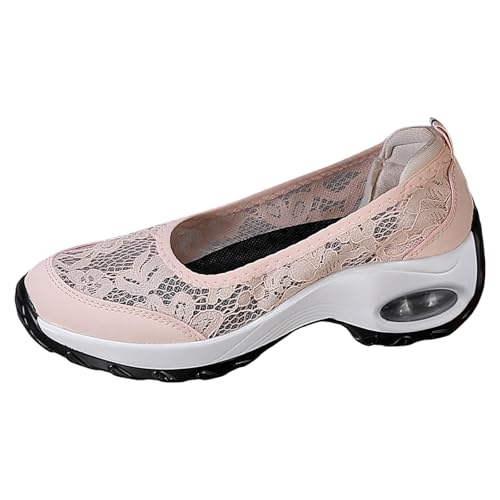 MODSGUE Damen Slip On Sneakers Mesh Spitze Keilabsatz Schuhe Atmungsaktive Ausgeschnittene Stoffschuhe Freizeit Turnschuhe Plattform Laufschuhe Glitzer Slip On Walkingschuhe von MODSGUE