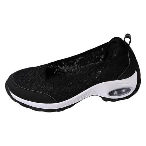 MODSGUE Damen Slip On Sneakers Mesh Spitze Keilabsatz Schuhe Atmungsaktive Ausgeschnittene Stoffschuhe Freizeit Turnschuhe Plattform Laufschuhe Glitzer Slip On Walkingschuhe von MODSGUE