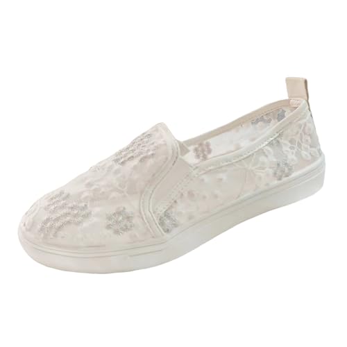 MODSGUE Damen Sneaker Low Spitze Wanderhalbschuhe Flache Bequem Schuhe Elegant Spitze Turnschuhe mit Spitze Sommerschuhe Netz Laufschuhe Sportschuhe Walkingschuhe Halbschuhe von MODSGUE