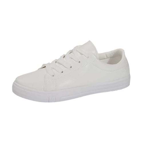 MODSGUE Damen Sneaker PU Leder Unisex Lace-Up Turnschuhe Laufschuhe Sportschuhe Freizeitschuhe Low Cut Sneaker Leichtgewichts Atmungsaktiv Walkingschuhe PU Runde Zehe Flache Sport Damenschuhe von MODSGUE