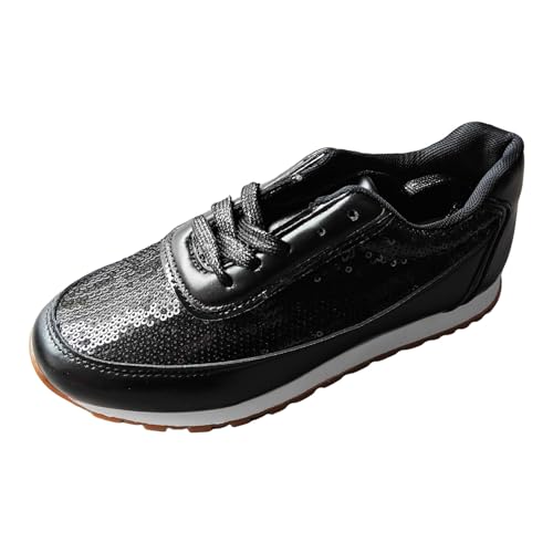 MODSGUE Damen Sneaker Pailletten Glitzer Flach Schuhe Freizeit Atmungsaktiv Walkingschuhe Laufschuhe Turnschuhe Outdoor Einfarbig Fitness Jogging Sportschuhe mit Klettverschluss von MODSGUE