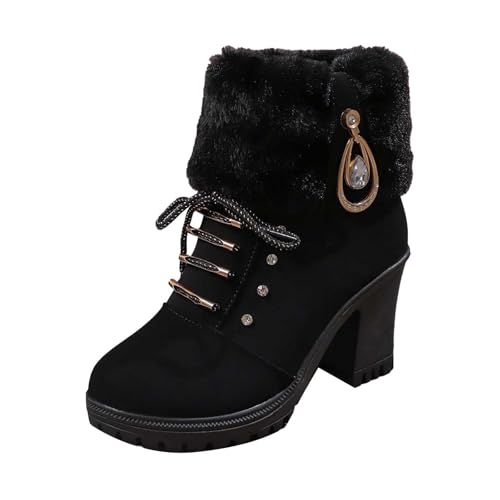 MODSGUE Damen Stiefel Winterstiefel Schneestiefel Winterschuhe PU Stiefelette Boots Schuhe Schlupfstiefel Warme Gefütterte mit Blockabsatz Reißverschluss von MODSGUE