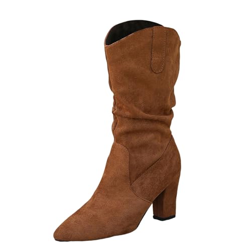MODSGUE Damen Stiefeletten Elegant Wildleder Halbstiefel Schlupfschuhe Stiefel Halbhohe Bequemer Absatz Ankle Boots Halbhoch Westernstiefel Mit Schnalle Kurzstiefel Winterstiefel von MODSGUE