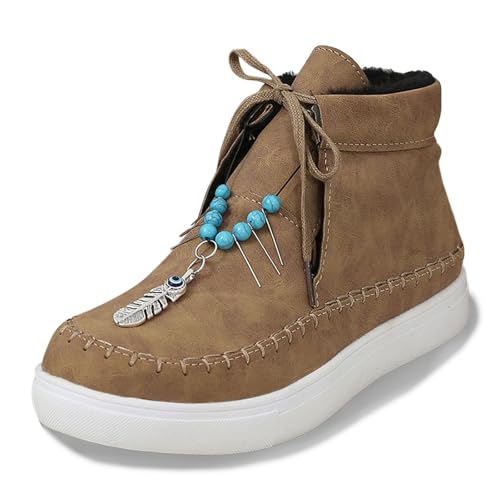 MODSGUE Damen Stiefeletten Schlupfstiefel, Vintage Einfarbig Schnürschuhe Elegant Hoch Walkingschuhe Boho Rutschfest Flache Urlaub Schuhe Bequem Leicht Wanderschuhe Traillaufschuhe von MODSGUE