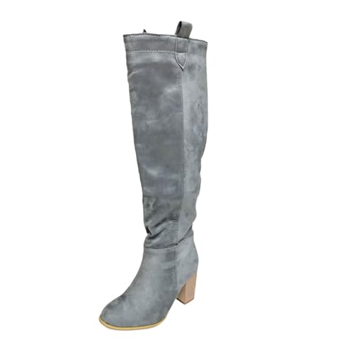 MODSGUE Damen Weitschaftstiefel Langschaftstiefel Schlupfstiefel Long Boots Winter Damenstiefel Bequem Einfarbig Winterstiefel Cowboystiefel Hohe Stiefel Basic Lederstiefel von MODSGUE