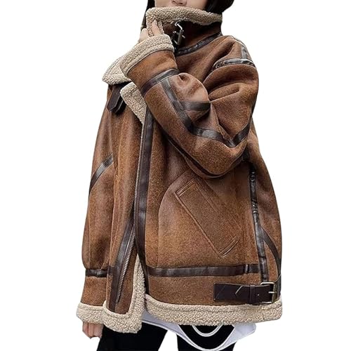 MODSGUE Damen-Wildledermantel mit Shearling-Futter. Lange Jacke aus Schaffell-Kunstwildleder. Leichter Bequem Trenchcoat aus Wildleder von MODSGUE