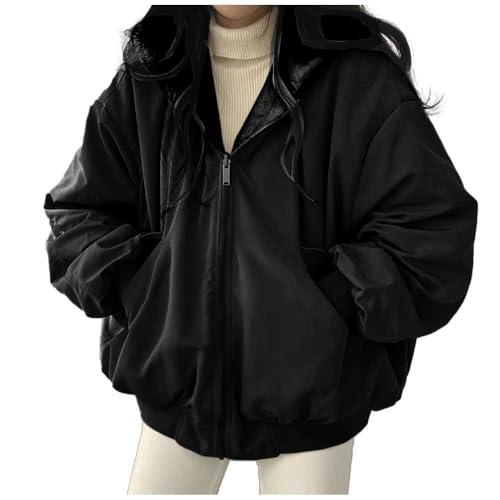 MODSGUE Damen Winterjacke Auf Beiden Seiten Parka Warmer Winter Wendejacke Kurzmantel Warm Fleece Gefütterter Doppelseitige Mantel mit Fellkapuze Wintermantel Fell Kapuze Jacke Outdoorjacke von MODSGUE