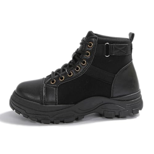 MODSGUE Damenstiefel Schnürstiefel Silhouette Bequemer Reißverschluss Warmes Futter Lug Sohle Gartenschuhe Gummistiefeletten Kunstleder Winterboots Basic Winterstiefel von MODSGUE