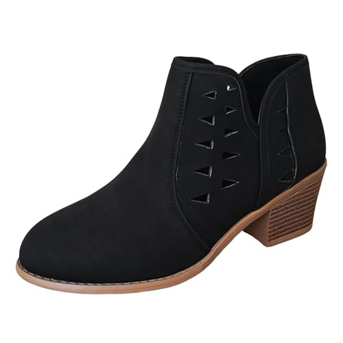MODSGUE Elegant Stiefeletten Chelsea Ankle Boots Mit Blockabsatz Biker Booties Mit Reißverschluss Frauen Herbst Winter Knöchel Einfarbig Schuhe Freizeit Kurz Stiefel Für Party von MODSGUE