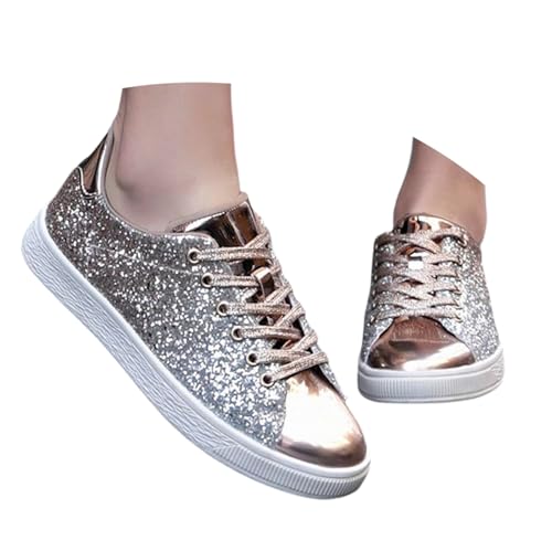MODSGUE Festliche Flach Sneaker Damen Elegant Glitzer Schuhe Karneval Turnschuhe Metallic Hippie Sneakers Pailletten Laufschuhe Glänzend Party Stiefeletten Brautschuhe von MODSGUE