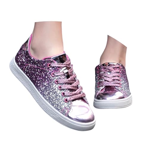 MODSGUE Festliche Flach Sneaker Damen Elegant Glitzer Schuhe Karneval Turnschuhe Metallic Hippie Sneakers Pailletten Laufschuhe Glänzend Party Stiefeletten Brautschuhe von MODSGUE