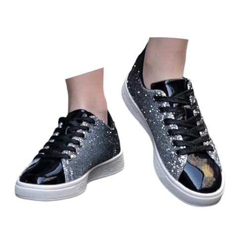 MODSGUE Festliche Flach Sneaker Damen Elegant Glitzer Schuhe Karneval Turnschuhe Metallic Hippie Sneakers Pailletten Laufschuhe Glänzend Party Stiefeletten Brautschuhe von MODSGUE
