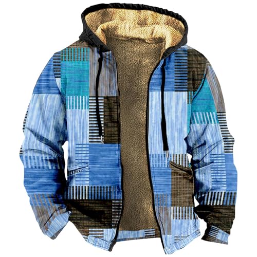 MODSGUE Fleecejacke Herren Kapuze Sweatjacke Gefüttert Zip Hoodie mit Print Fleecejacke Winter Kariert Vintage Sweatjacke Einfarbig Bequem Fleece Hoodie von MODSGUE