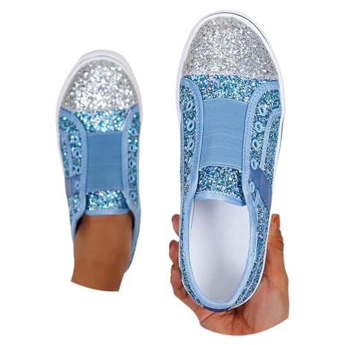 MODSGUE Glitzer Sneaker Damen Slip On Metallic Sneakers Plateau Pailletten Hippie Schuhe Outdoor Karneval Turnschuhe Atmungsaktive Glitzer-Schnürschuhe Party von MODSGUE
