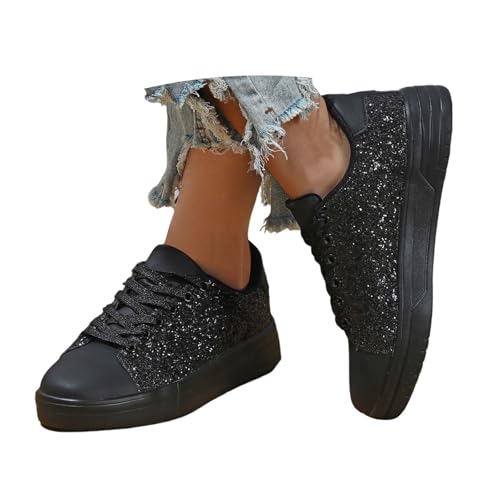 MODSGUE Glitzer Sneaker Flach Brautschuhe Damen Elegant Schuhe Karneval Turnschuhe Metallic Hippie Sneakers Festliche Pailletten Basic Laufschuhe Glänzend Party Stiefeletten Rave Schuhe von MODSGUE