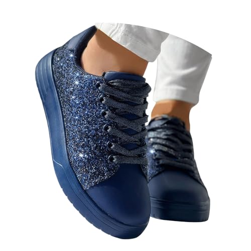 MODSGUE Glitzer Sneaker Flach Brautschuhe Damen Elegant Schuhe Karneval Turnschuhe Metallic Hippie Sneakers Festliche Pailletten Basic Laufschuhe Glänzend Party Stiefeletten Rave Schuhe von MODSGUE