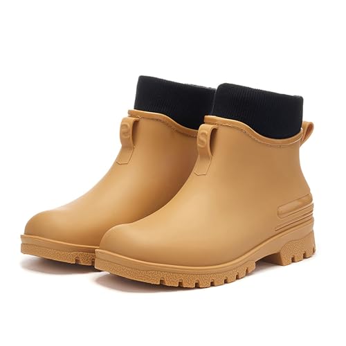 MODSGUE Gummistiefel Damen Halbhohe Regenstiefel Ankle Chelsea Boots Wasserdicht Gartenschuhe Rain Boots Einfarbig Bequem Stiefeletten mit rutschfest Sohle von MODSGUE