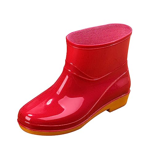 MODSGUE Gummistiefel Damen Halbhohe Regenstiefel Ankle Chelsea Boots Wasserdicht Gartenschuhe Rain Boots Stiefeletten mit Rutschfest Sohle Halbgummistiefel Schwarz von MODSGUE