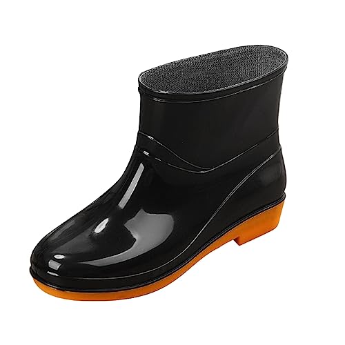 MODSGUE Gummistiefel Damen Halbhohe Regenstiefel Ankle Chelsea Boots Wasserdicht Gartenschuhe Rain Boots Stiefeletten mit Rutschfest Sohle Halbgummistiefel Schwarz von MODSGUE