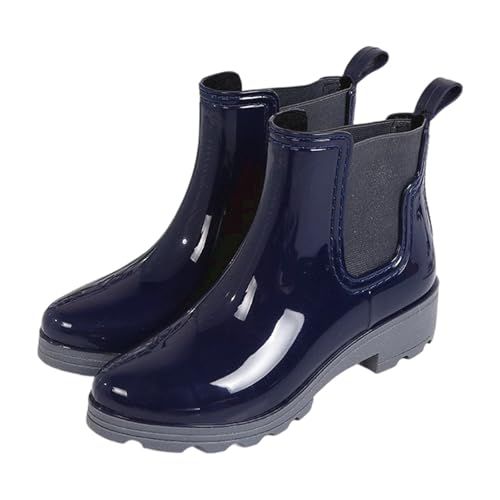 MODSGUE Gummistiefel Damen Regenstiefel Gartenschuhe Rain Boots Wasserdicht Chelsea Stylische Boots Regenschuhe Segelstiefel Halbgummistiefel Mit Komfort Einlegesohle Außenbereich Schwarz Blau von MODSGUE