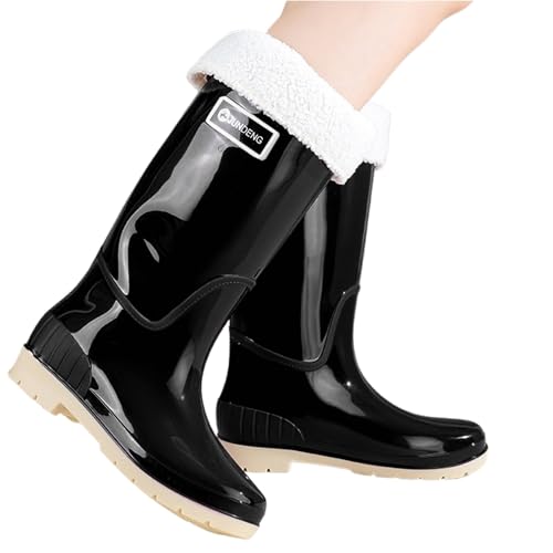 MODSGUE Gummistiefel Damen Winter Wasserdichte Weit Regenstiefel Flach Rutschfest Stiefeletten Einfarbig Stiefeletten Flexibel und rutschfest Halbhoch Wasserdicht Gummistiefel von MODSGUE