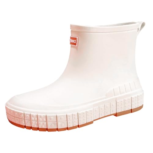 MODSGUE Halbhohe Gummistiefel Damen Gefüttert - Stiefel Casual Vintage Wasserdicht Regenstiefel Antie-Rutsch Gummi Leichte Halbhoch Gartenschuhe Gummistiefel Atmungsaktiv Schlupfstiefel Stiefeletten von MODSGUE