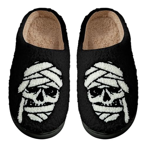 MODSGUE Halloween Hausschuhe Damen Baumwolle Warme Drinnen Pantoffeln Plüsch Funny Print Damen Herren Weicher Plüsch Retro Warme Pantoffeln Trendiger Slipper Hausschuhe von MODSGUE