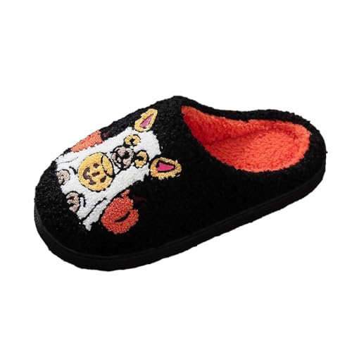 MODSGUE Halloween Hausschuhe Damen Winter Hausschuhe Warme Kuschel Kürbis Slippers Weiche Geister Einfarbig Plüsch Pantoffeln Cozy Filzpantoffeln Rutschfeste Outdoor von MODSGUE