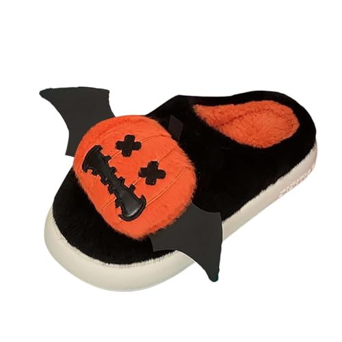 MODSGUE Hausschuhe Damen Kürbis Plüsch Winter, Warme Pantoffeln Winterhausschuhe Slippers Damen, Flauschige Basic Weiche Rutschfeste Hauspantoffeln von MODSGUE