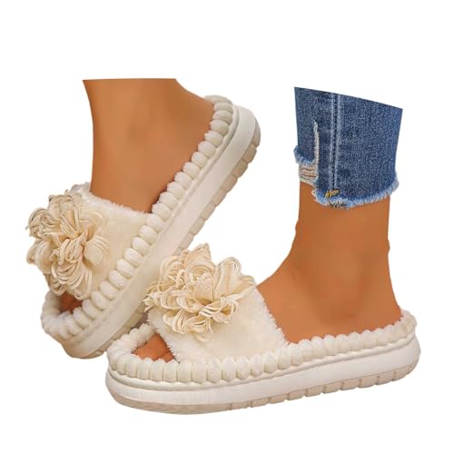 MODSGUE Hausschuhe Damen Plüsch Pantoffeln, Freizeithausschuhe Basic Rutschfeste Warm Weiche Slipper Mit Memory Foam, Elegante Bequeme Hausschlappen Für Frauen von MODSGUE
