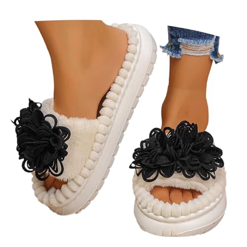 MODSGUE Hausschuhe Damen Plüsch Pantoffeln, Freizeithausschuhe Basic Rutschfeste Warm Weiche Slipper Mit Memory Foam, Elegante Bequeme Hausschlappen Für Frauen von MODSGUE