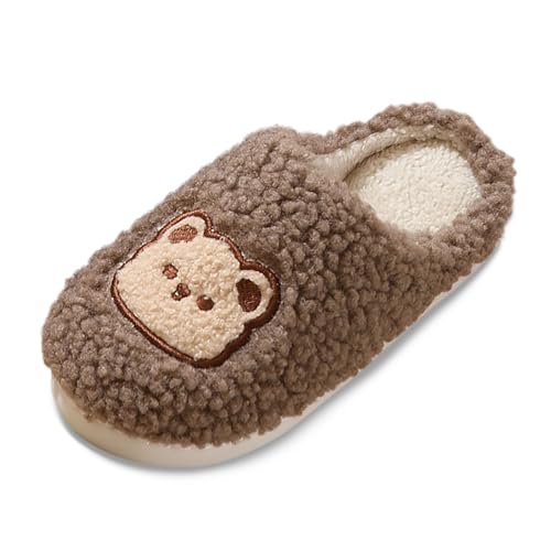 MODSGUE Hausschuhe Damen Plüsch Pantoffeln Bären Filzpantoffeln Niedliche Cartoon Einfarbig Hauspantoffeln Memory Foam Gästehausschuhe Basic Rutschfeste Gefüttert Warm Haushaltsschuhe von MODSGUE