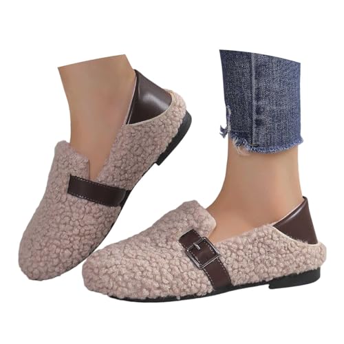 MODSGUE Hausschuhe Damen Plüsch Pantoffeln Warme Rutschfeste Abriebfeste Weiche Kuschelige Klettverschluss Niedlich Einfarbig Winter Slipper Unisex Indoor von MODSGUE