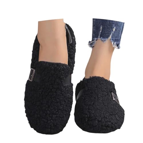MODSGUE Hausschuhe Damen Plüsch Pantoffeln Warme Rutschfeste Abriebfeste Weiche Kuschelige Klettverschluss Niedlich Einfarbig Winter Slipper Unisex Indoor von MODSGUE