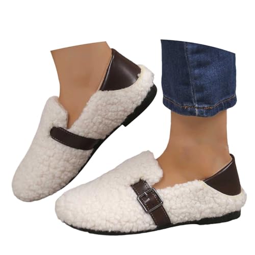 MODSGUE Hausschuhe Damen Plüsch Pantoffeln Warme Rutschfeste Abriebfeste Weiche Kuschelige Klettverschluss Niedlich Einfarbig Winter Slipper Unisex Indoor von MODSGUE