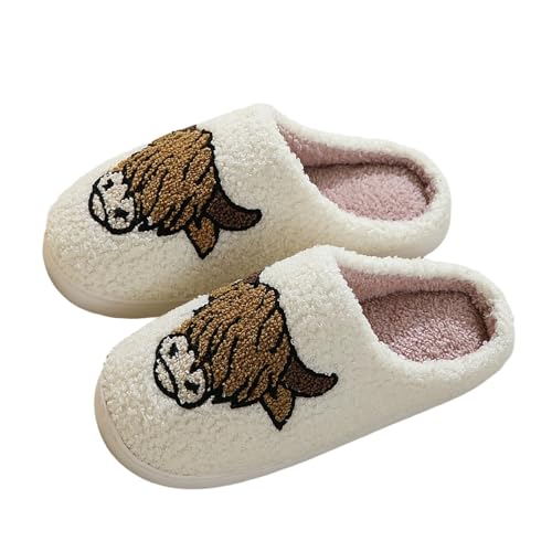 MODSGUE Hausschuhe Damen Winter,Kuh Plüsch Pantoffeln Frauen, Flauschige Warme Slippers, Kuschelig rutschfeste Plüschhausschuhe für Indoor Outdoor, Hauspantoffeln für Halloween von MODSGUE