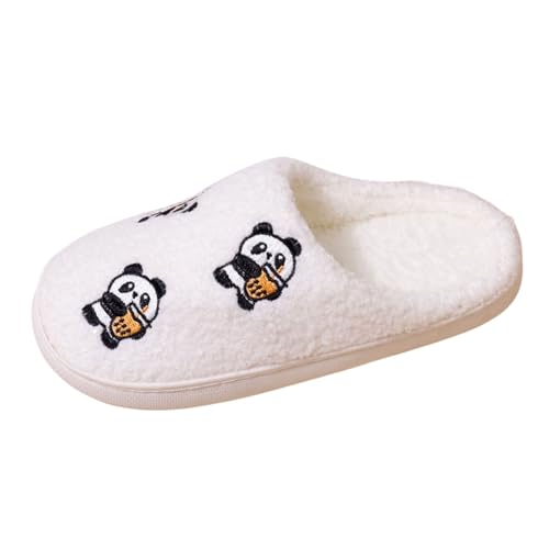 MODSGUE Hausschuhe Damen Winter Panda Cartoon Niedlich Flauschig Weiche Sohle Wärmende Pantoffeln Für Zuhause Und Einfarbig Basic Indoor Outdoor Rutschfest Für Paare von MODSGUE