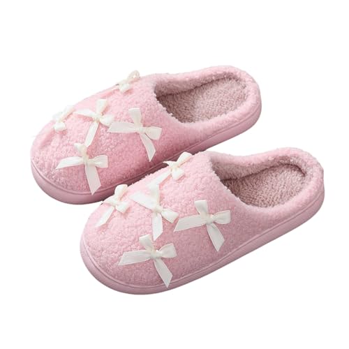 MODSGUE Hausschuhe Damen Winter Wärme Bequem Plüsch Fuzzy Pelz Wohnschuhe Niedliche Winterschuhe Basic Pantoffeln mit Schleife Rutschfeste Kuschelig Weite Leicht Slipper von MODSGUE