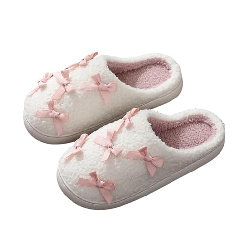 MODSGUE Hausschuhe Damen Winter Wärme Bequem Plüsch Fuzzy Pelz Wohnschuhe Niedliche Winterschuhe Basic Pantoffeln mit Schleife Rutschfeste Kuschelig Weite Leicht Slipper von MODSGUE