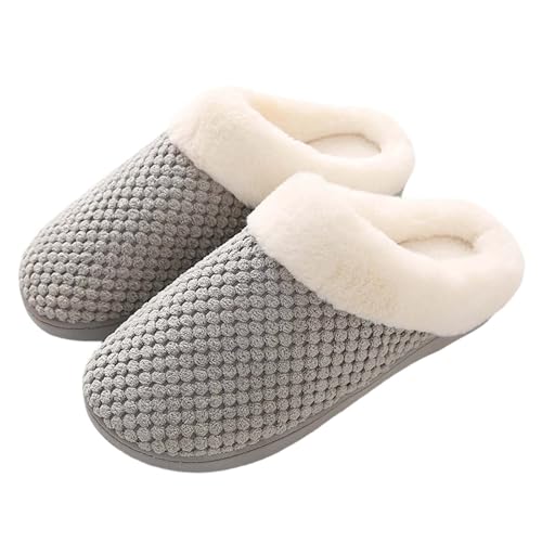 MODSGUE Hausschuhe Damen Winter Wärme Bequem Plüsch Pantoffeln Indoor Home Einfarbig Basic Rutschfeste Kuschelig Weite Leicht Memory Winter Foam Plüsch Slippers von MODSGUE