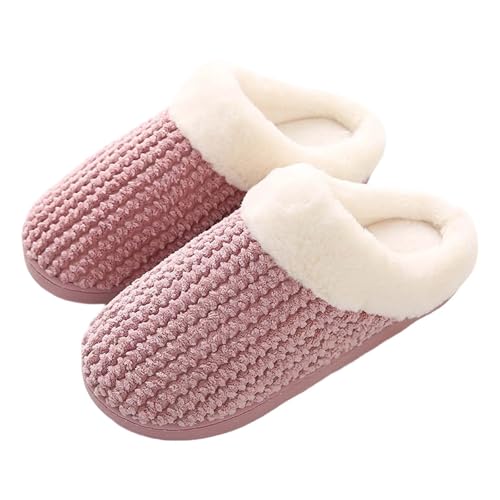 MODSGUE Hausschuhe Damen Winter Wärme Bequem Plüsch Pantoffeln Indoor Home Einfarbig Basic Rutschfeste Kuschelig Weite Leicht Memory Winter Foam Plüsch Slippers von MODSGUE