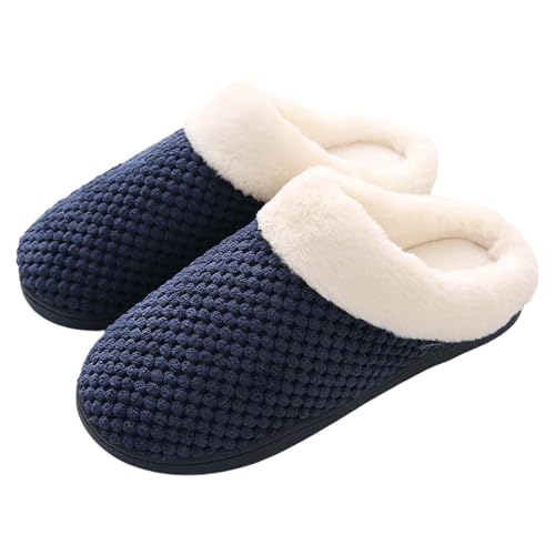 MODSGUE Hausschuhe Damen Winter Wärme Bequem Plüsch Pantoffeln Indoor Home Einfarbig Basic Rutschfeste Kuschelig Weite Leicht Memory Winter Foam Plüsch Slippers von MODSGUE