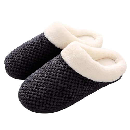 MODSGUE Hausschuhe Damen Winter Wärme Bequem Plüsch Pantoffeln Indoor Home Einfarbig Basic Rutschfeste Kuschelig Weite Leicht Memory Winter Foam Plüsch Slippers von MODSGUE