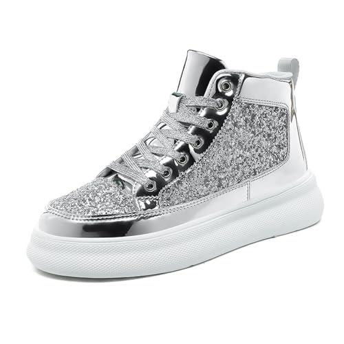 MODSGUE Herren Glitzer Sneaker Funkelndem Mode Glänzend Casual Bling Pailletten Konzertschuhe Canvas High Top Schnürung Komfortable Gepolsterte Walking für Street Party Night Club MODSGUE Herren Glitzer Sneaker Funkelndem Mode Glänzend Casual Bling Pailletten Konzertschuhe Canvas High Top Schnürung Komfortable Gepolsterte Walking für Street Party Night Club von MODSGUE