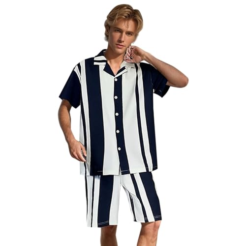 Herren Kurz Satin Schlafanzug Kurzarm Pyjama Set Sommer Nachtwäsche Sleepwear Loungewear Revers Hemd und Kurze Hose Shorts Zweiteiliger Nachtwäsche Leicht Luftig Schlafanzughose von MODSGUE