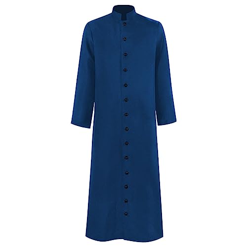 MODSGUE Herren Pulli Hemd Herren Priester Kostüm Priester Robe Römische Robe Stehkragen Mittelalter Rollenspiel Bequem Kostüm Herren Anzug Mantel Robe Knöpfen Mit Taschen von MODSGUE