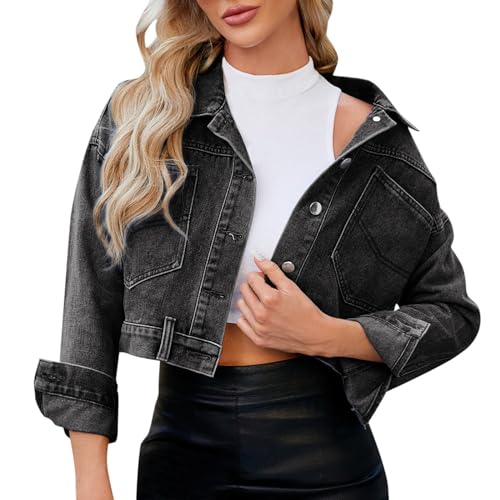 MODSGUE Jacke Damen Stretch-Denim Elegant-Jeansjacke Kurz Tailliert Sommerjacke Leicht GrößEn Jeansjacken FüR Frauen Denim Jacket Mit KnöPfe FrüHjahr Sommer Damenjacken Langarm Jeans Jacken Kurze Top von MODSGUE