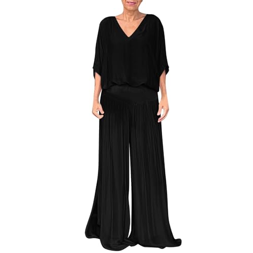 MODSGUE Jumpsuit Damen Elegant für Hochzeit Hosenanzug Sommer Lang Overall Einteiler Lässiger Hosenanzug 3/4 Ärmel Bequem Einfarbig Playsuit Hohe Taille Strampler Festlich Party Romper Set von MODSGUE