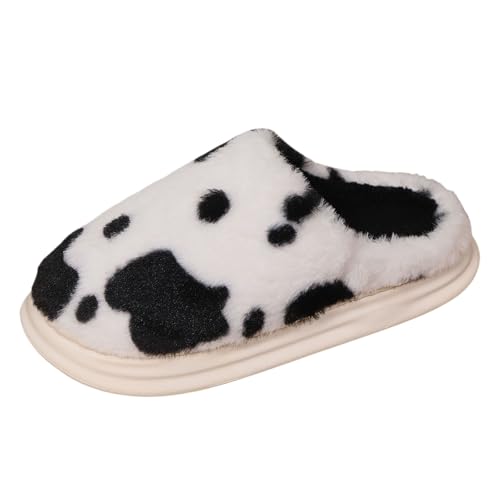 MODSGUE Kuh Hausschuhe Damen Herren Plüsch Pantoletten Winter Weiche Warme Bequeme Rutschfeste Cozy Geschlossen Flauschige Tiere Leichte Kuschel Lustige Schuhe von MODSGUE