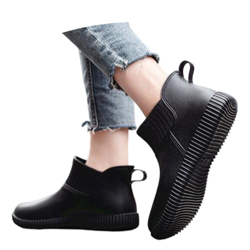 MODSGUE Kurz Damen Stiefel Atmungsaktiv Wasserdicht Gummi Stiefeletten Vintage Schlupfstiefel Leichte Casual Gartenschuhe Regenstiefel Gummistiefel Schnee Bequem Antie-Rutsch Halbhoch von MODSGUE